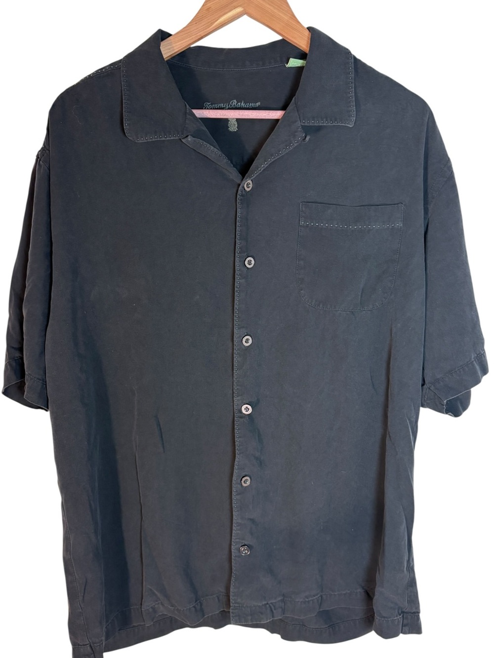 Tommy Bahama Black 100% Silk Camp Shirt XLT